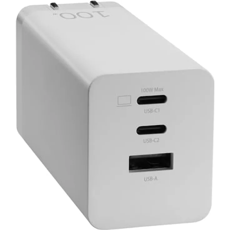 ASUS 90XB07IN-BPW010, 100 W Notebook Netzteil mit Galliumnitrid-Technologie, Weiss, 3-Port Ladegerät für USB Type-C und Type-A