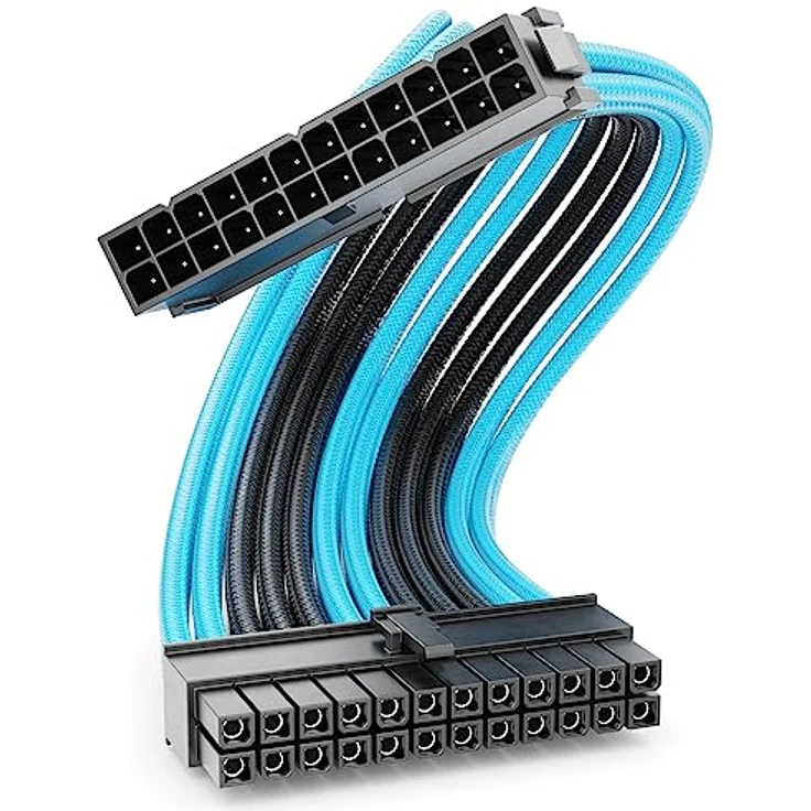 deleyCON 24-Pin ATX Netzteil Verlängerungskabel, 30cm, 18 AWG, Nylon, Schwarz Blau – Bild 1