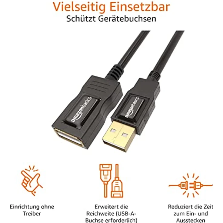 AmazonBasics 7GV4 USB 2.0 A-Stecker auf A-Buchse Verlängerungskabel (1 m), Schwarz – Bild 4