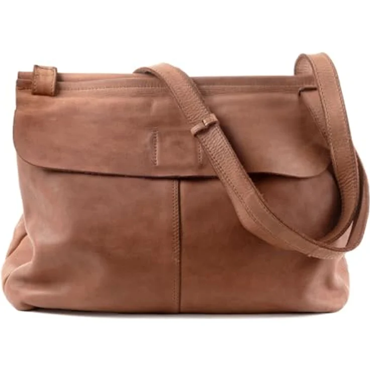 Harold's Submarine Shoulderbag flap L, Umhängetasche aus pflanzlich gegerbtem Rindleder, hellbraun, inkl. Reißverschlussfächer und verstellbarem Schultergurt – Bild 3