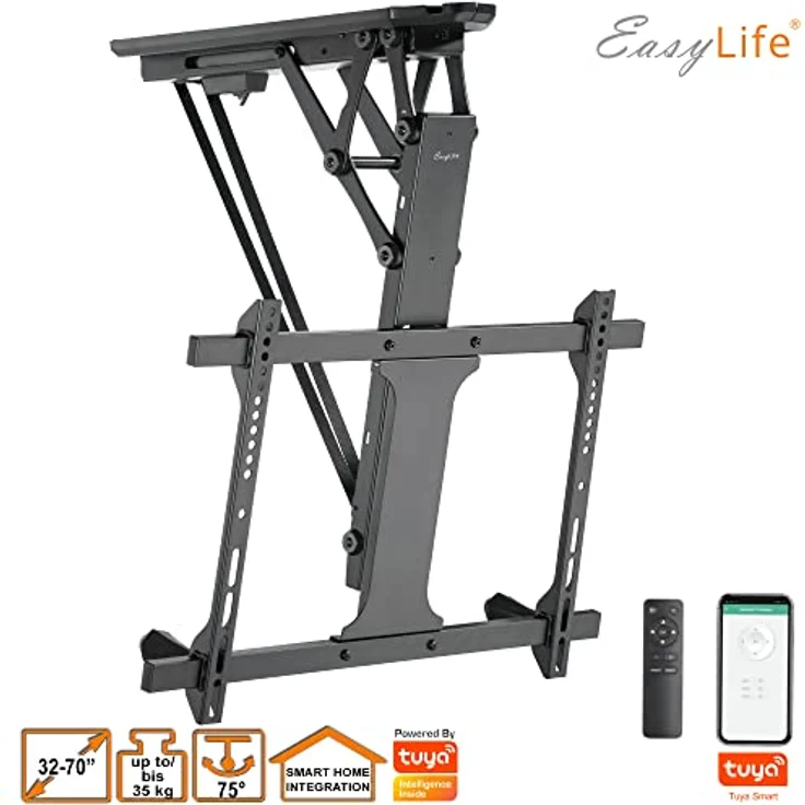 EasyLife EL-DHM-70S Motorisierte TV Deckenhalterung elektrisch schwenkbar für Fernseher 32–70 Zoll bis 35 kg, VESA 600x400, mit Smart Home Integration und leise Steuerung – Schwarz – Bild 3