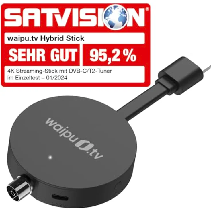 waipu.tv HYBRID Stick | Inkl. Fernbedienung mit Schnellwahltasten (mit TV-Steuerungstasten) | Fernsehen über WLAN, DVB-T2 und DVB-C | HDMI | 4K | HDR – Bild 3