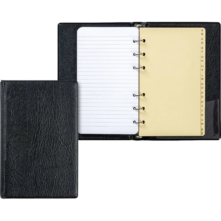 BRUNNEN Präsentationsordner Ringbuch Kunstleder 6 Ringe 10mm incl. Einlage schwarz, Taschen-Ringbuch für Blattgröße 8,8 x 15,2 cm