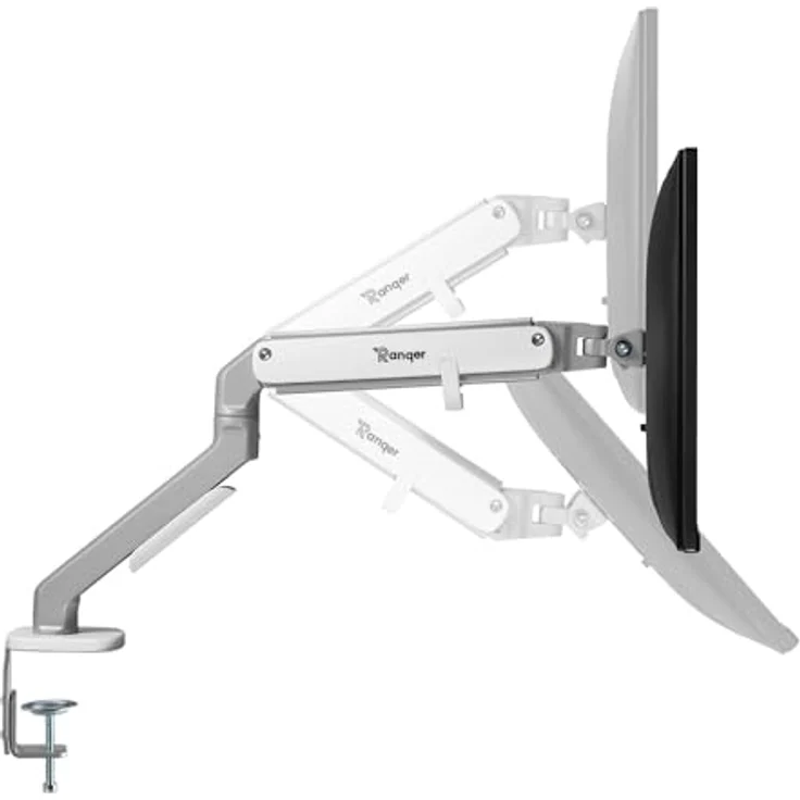 Ranqer Monitorhalterung Pro, 17-32 Zoll, VESA 75/100 mm, Höhenverstellbar, 360° Rotation, schwenk- und neigbar, bis 9 kg, mit Kabelmanagement, weiß – Bild 4