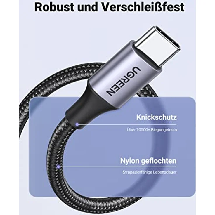 UGREEN USB C Kabel 2 Stück, Nylon geflochten, 3A Schnellladung, 480Mbps Datenübertragung, kompatibel mit Galaxy S24 Ultra, iPhone 15 Pro, 1M Länge – Bild 5