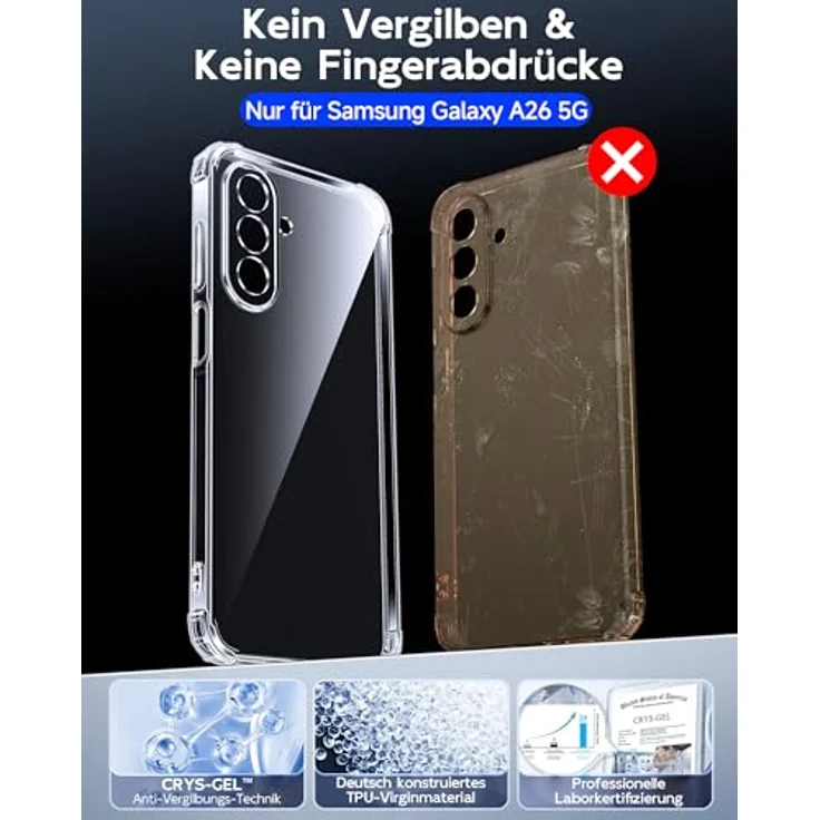LeYi Hülle für Samsung Galaxy A26 5G, transparente TPU Silikon Handyhülle mit 2 Schutzfolien, stoßfest, dünn, mit Kameraschutz, Crystal Clear Cover Case – Bild 5