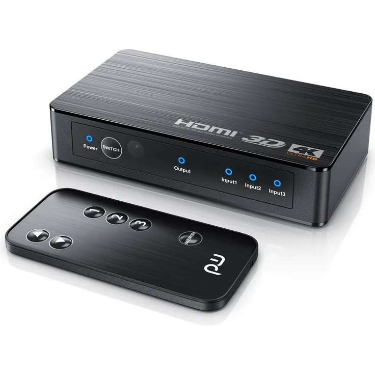 Primewire UHD 3-Port HDMI Matrix-Switch, 4K 60Hz UHD, Fernbedienung, silber