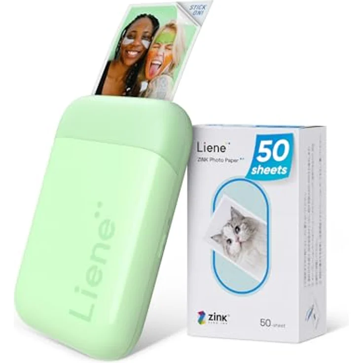 Liene Pearl K100, Tragbarer Fotodrucker für Smartphones, Zink-Klebepapier, Bluetooth 5.0, kompatibel mit iOS/Android, grün, 50 Blatt – Bild 1