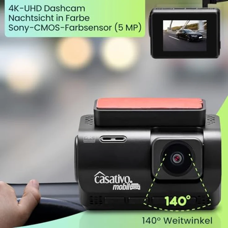 Casativo Dashcam 4K-UHD KFZ mit GPS, Nachtsicht in Farbe, Sony Farbsensor, G-Sensor, WDR, WLAN & App, Farbdisplay, 140° – Bild 6