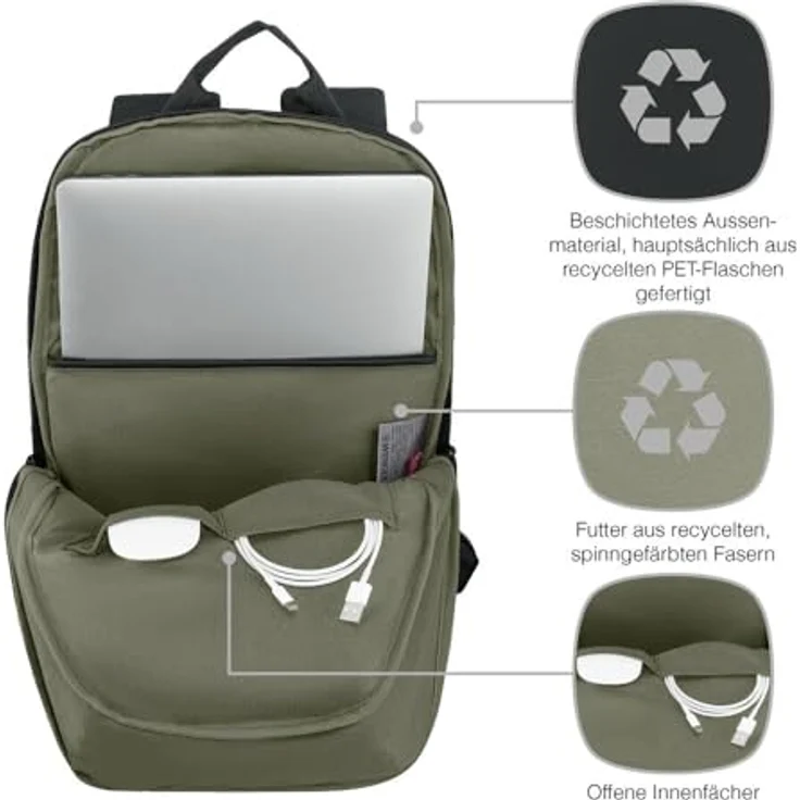 Wenger UrbanOne Light Backpack, Rucksack für Laptops bis 14" aus recycelten Materialien, schwarz – Bild 4