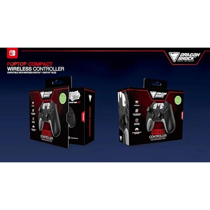 DRAGON SHOCK PopTop Wireless Controller The Signal Switch für Nintendo, kabelloser Gamepad mit Turbo-Funktion und 4 Vibrationsstufen, schwarz – Bild 3