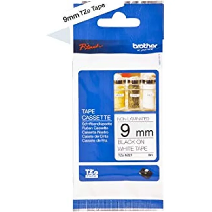 Brother TZEN221 Original P-touch Schriftband TZe-N221 9 mm,schwarzaufweiß(kompatibelu.a.mitBrotherP-touchH100LB/R,-H105,-E100/VP,-D200/BW/VP,-D210/VP)nichtlaminiert Farbe