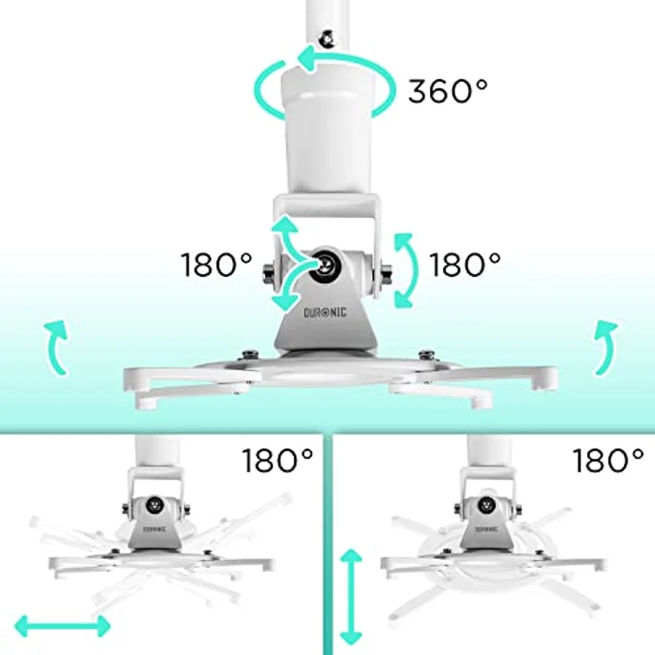 Duronic PB08XL Beamer Halterung | Projektor Deckenhalterung | Universal Wandhalterung | Halterung für Video-Projektor | drehbar und schwenkbar | Heimkino | Traglast bis zu 13,6 kg | 360° Rotation – Bild 3