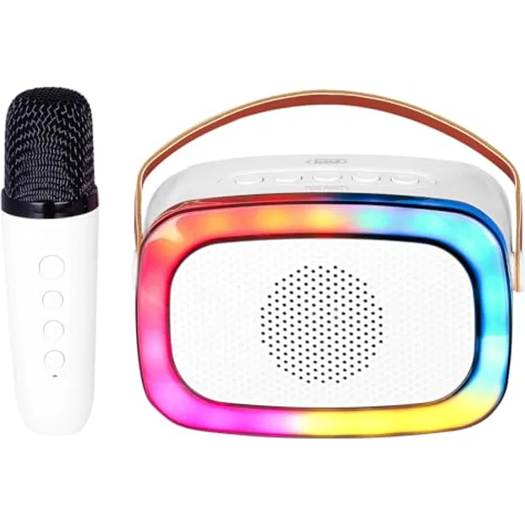Trevi XR 8A01, Miniparty Karaoke Lautsprecher mit 10 W RMS, Bluetooth, Akkubetrieb, Weiss, USB-C und MicroSD-Unterstützung