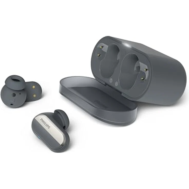 Philips TAT6908BK True Wireless Kopfhörer | In-Ear-Bluetooth-Ohrhörer | IPX4 Spritzwasserschutz | 28 Stunden Wiedergabe mit Ladetasche | 4 Silikon-Ohrstöpselgrößen | Mikrofon | USB-C-Kabel | Schwarz – Bild 1