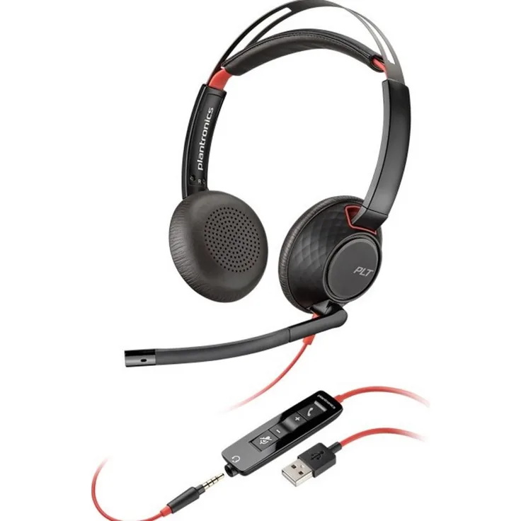 Poly Blackwire 5220 C5220 USB-A, Schnurgebundenes Stereo-Headset mit Noise Cancelling-Mikrofon und 3,5 mm Anschluss