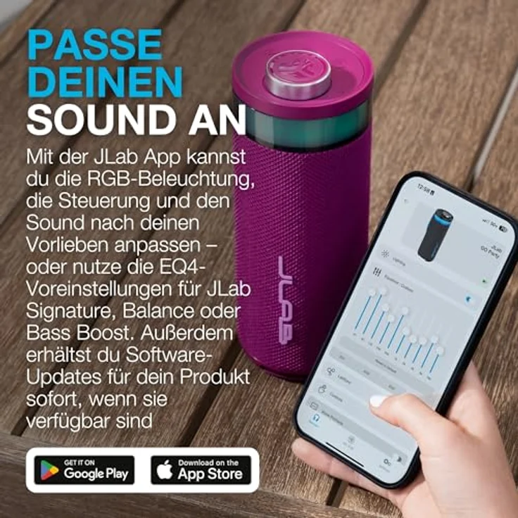 JLab Go Party, Tragbarer Bluetooth Lautsprecher mit 16H+ Akkulaufzeit, 10W Leistung, RGB Licht, IP56 wasserfest, Mulberry – Bild 4