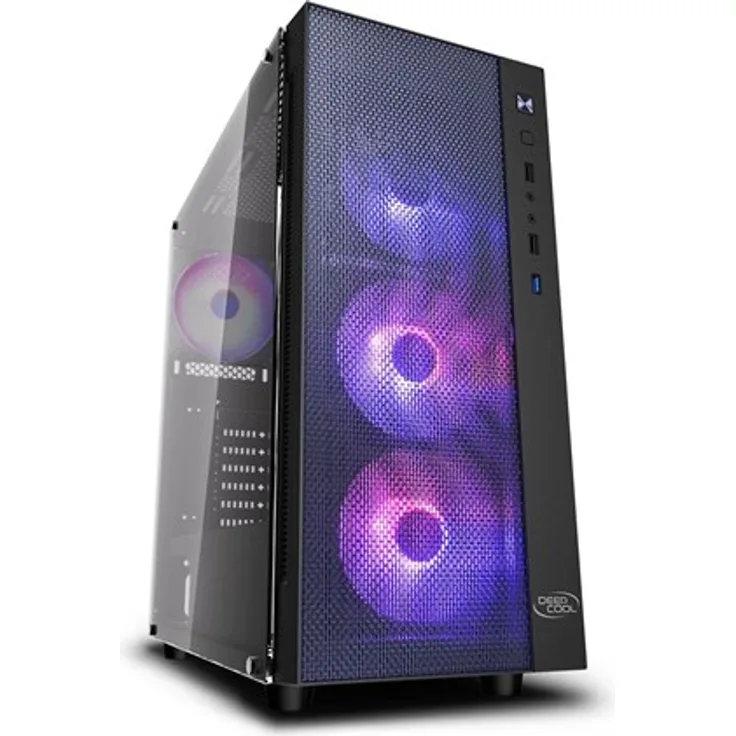 DeepCool Matrexx 55 Mesh Gehäuse ATX PC Gaming 0,6 mm SPCC mit 4 Lüftern 120 mm RGB Rainbow Addressable 5 V ADD Front Panel Mesh & Seitenplatte aus gehärtetem Glas (HxBxTxL 480 x 440 x 210 mm)