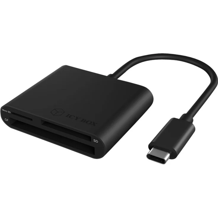 ICY BOX SD Card Reader mit USB-C, USB 3.0 Kartenleser für SD, micro SD oder CF, integriertes Kabel, Aluminium, Schwarz – Bild 4