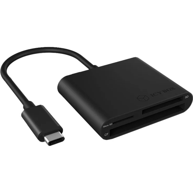ICY BOX SD Card Reader mit USB-C, USB 3.0 Kartenleser für SD, micro SD oder CF, integriertes Kabel, Aluminium, Schwarz – Bild 3