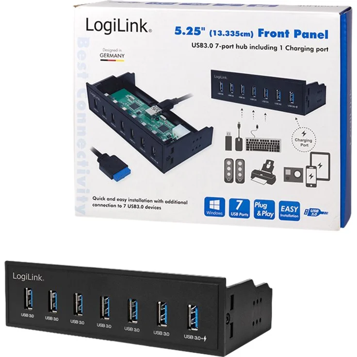 LogiLink UA0342 - 5,25'' USB 3.0 Hub (7-Port) mit Schnellladeport und Datenübertragungsraten bis zu 5 GBit-s – Bild 6