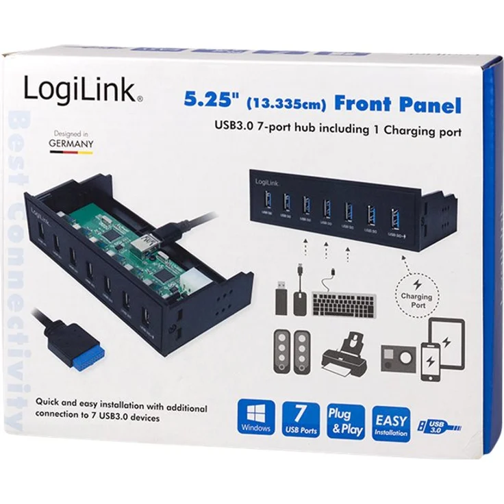 LogiLink UA0342 - 5,25'' USB 3.0 Hub (7-Port) mit Schnellladeport und Datenübertragungsraten bis zu 5 GBit-s – Bild 2