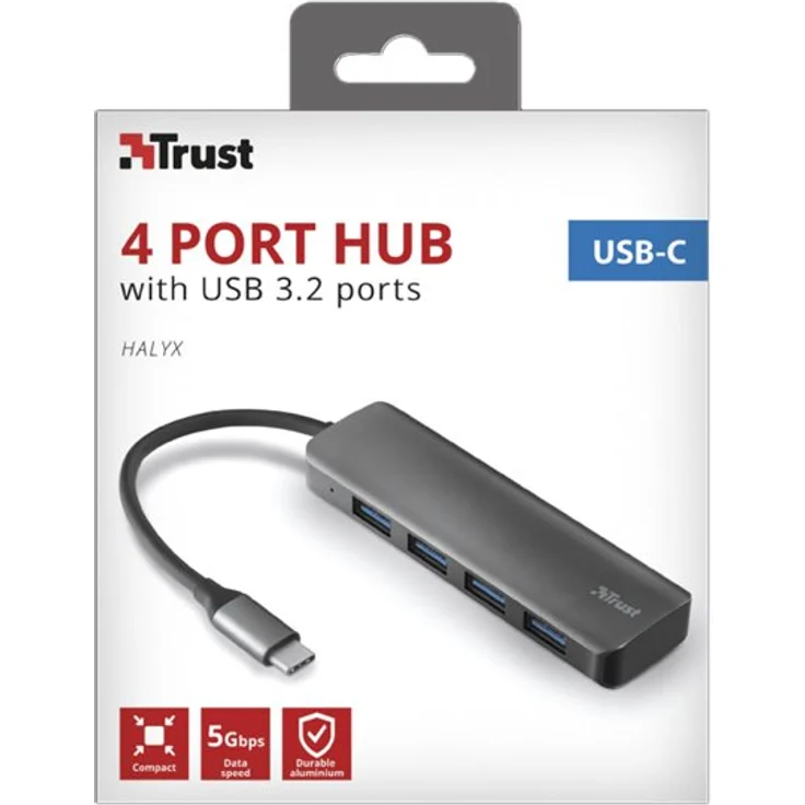 Trust Halyx USB-C Hub mit 4 USB-A 3.2 Anschlüssen (für MacBook Pro 2018-2017, Google Chromebook Pixelbook, Dell XPS und Andere Type C Geräte) grau – Bild 2