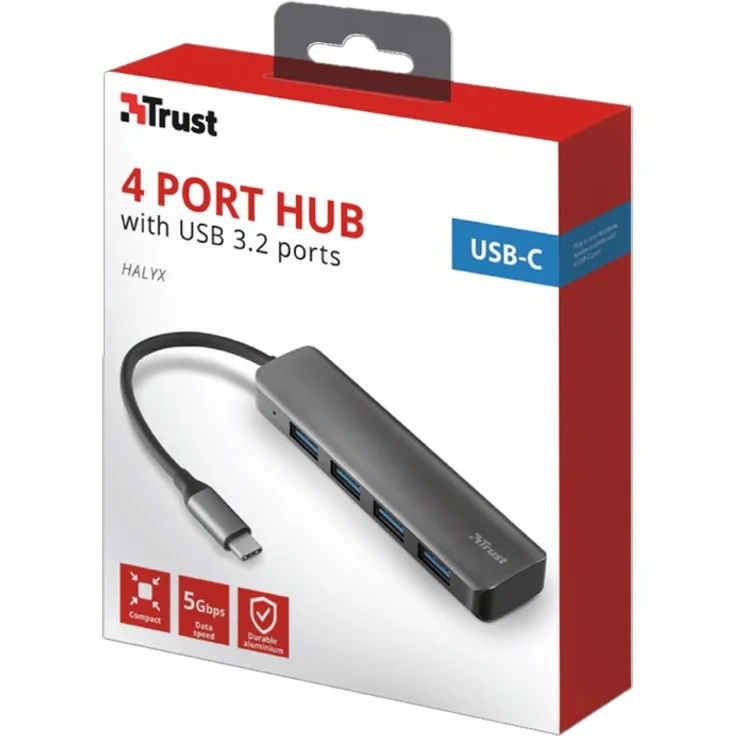 Trust Halyx USB-C Hub mit 4 USB-A 3.2 Anschlüssen (für MacBook Pro 2018-2017, Google Chromebook Pixelbook, Dell XPS und Andere Type C Geräte) grau – Bild 6
