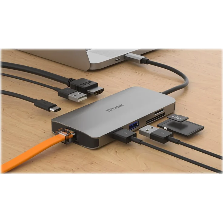 D-Link DUB-M810 8in1 USB C Hub USB C Adapter mit HDMI 4K und 1080p 2X USB3-USB2 Netzwerkanschluss 1Gbps SD- und microSD-Kartenleser, 1x USB C Lade-Daten bis 100W – Bild 3