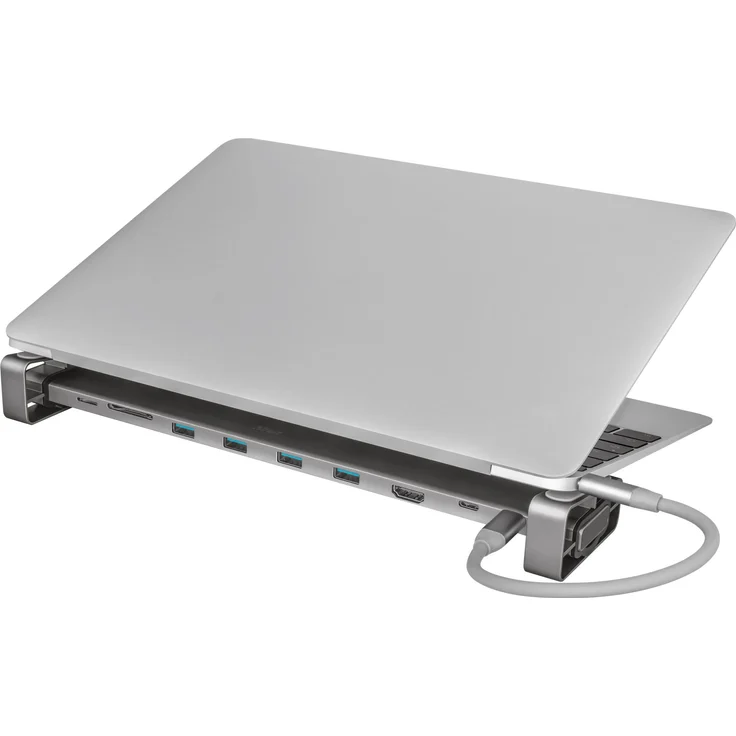 Trust Dalyx USB C Hub Multiport Adapter (10 in 1) mit Bildschirmständer, Aluminium Dongle (mit HDMI 4K-Ausgang, SB-Micro SD, 4 USB 3.2, 2 USB C Anschlüsse, Ethernet, für Typ-C-Geräte) - graun – Bild 5