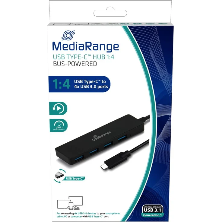 MediaRange USB Type-C auf USB 3.0 Verteiler 1:4, Bus-Powered, schwarz – Bild 3