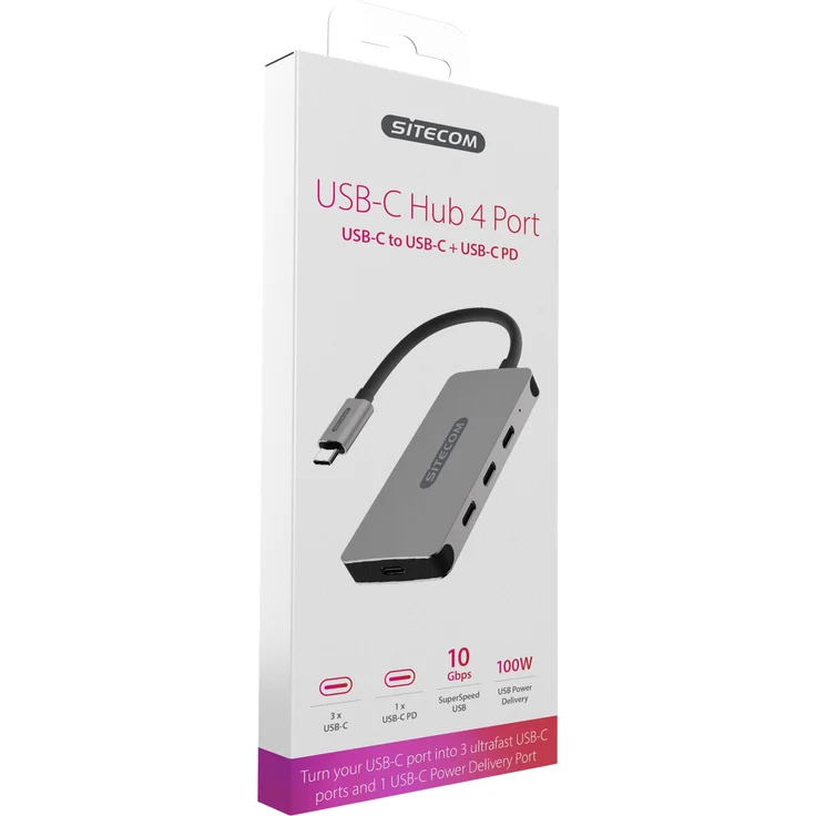 Sitecom CN-386 USB-C Hub 4 Port | USB-C auf 3X USB-C + 1x UBS-C Power Delivery Port Adapter mit 10 Gbit-s Daten, 7,5 W Leistung - für MacBook Pro-Air, Chromebook und weitere USB Typ C Geräte – Bild 4