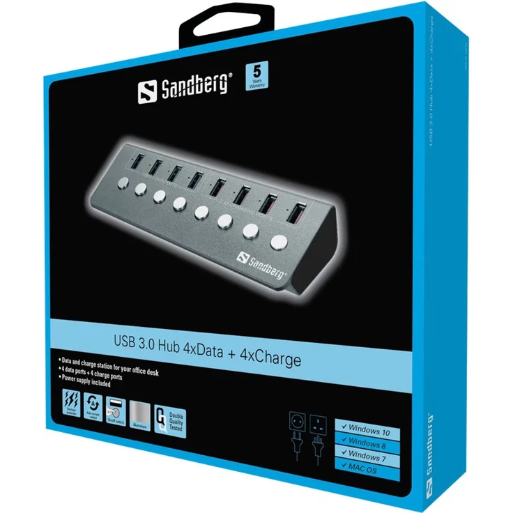 Sandberg USB 3.0 Hub 4xData + 4xCharge, 133-94 – Bild 3
