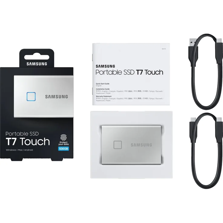 Samsung T7 Touch MU-PC500S - Solid-State-Disk - verschlüsselt - 500 GB - extern (tragbar) - USB 3.2 Gen 2 (USB-C Steckverbinder) - 256-Bit-AES - Silber (MU-PC500S/WW) – Bild 10