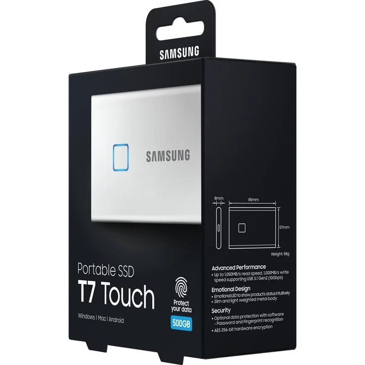 Samsung T7 Touch MU-PC500S - Solid-State-Disk - verschlüsselt - 500 GB - extern (tragbar) - USB 3.2 Gen 2 (USB-C Steckverbinder) - 256-Bit-AES - Silber (MU-PC500S/WW) – Bild 5