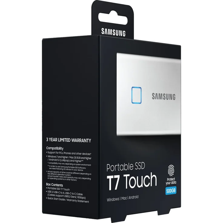 Samsung T7 Touch MU-PC500S - Solid-State-Disk - verschlüsselt - 500 GB - extern (tragbar) - USB 3.2 Gen 2 (USB-C Steckverbinder) - 256-Bit-AES - Silber (MU-PC500S/WW) – Bild 9