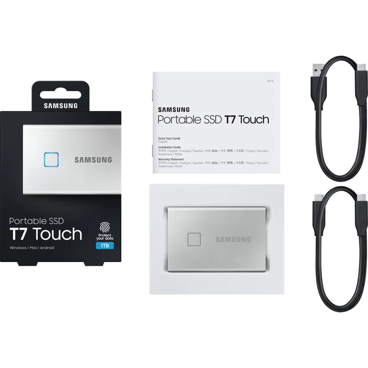 Samsung T7 Touch MU-PC1T0S - Solid-State-Disk - verschlüsselt - 1 TB - extern (tragbar) - USB 3.2 Gen 2 (USB-C Steckverbinder) - 256-Bit-AES - Silber (MU-PC1T0S/WW) – Bild 10