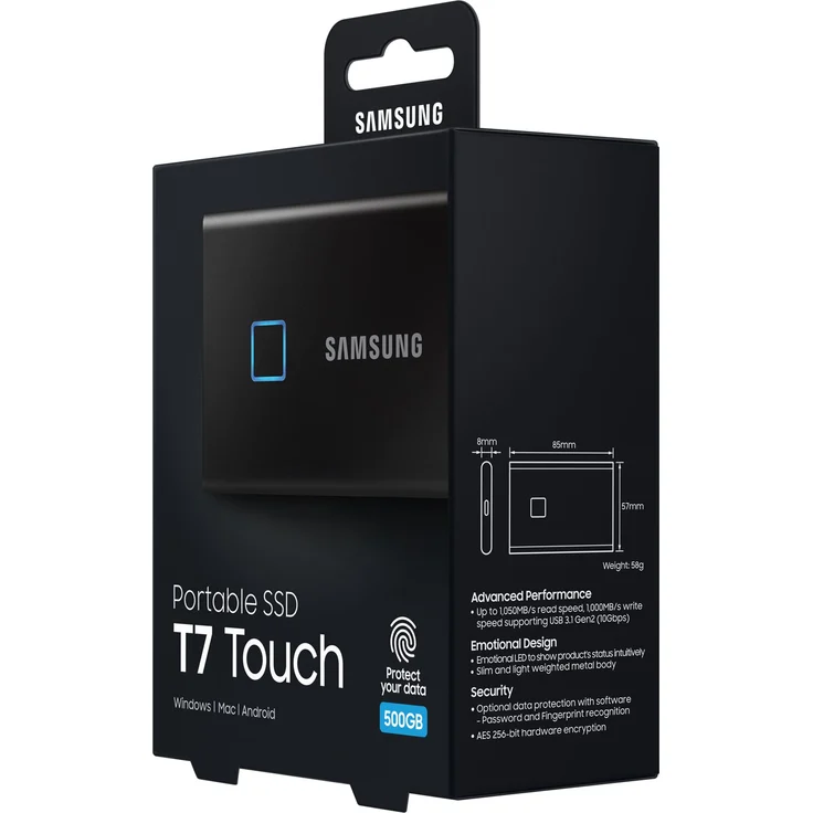 Samsung T7 Touch MU-PC500K - Solid-State-Disk - verschlüsselt - 500 GB - extern (tragbar) - USB 3.2 Gen 2 (USB-C Steckverbinder) - 256-Bit-AES - Schwarz (MU-PC500K/WW) – Bild 12