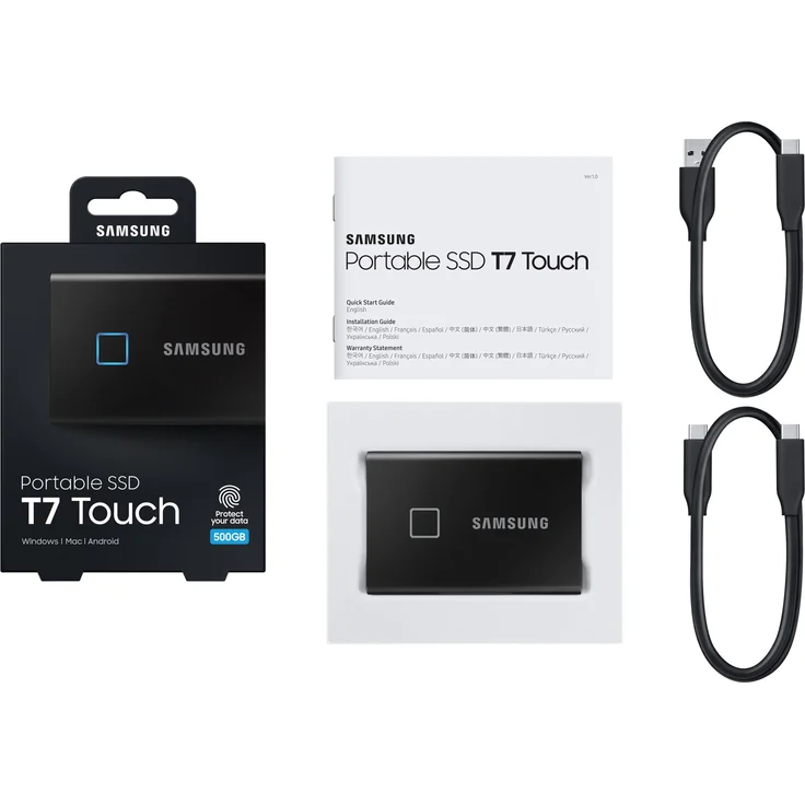 Samsung T7 Touch MU-PC500K - Solid-State-Disk - verschlüsselt - 500 GB - extern (tragbar) - USB 3.2 Gen 2 (USB-C Steckverbinder) - 256-Bit-AES - Schwarz (MU-PC500K/WW) – Bild 10