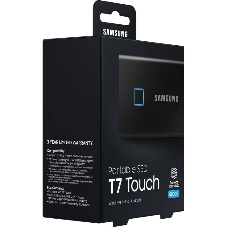 Samsung T7 Touch MU-PC500K - Solid-State-Disk - verschlüsselt - 500 GB - extern (tragbar) - USB 3.2 Gen 2 (USB-C Steckverbinder) - 256-Bit-AES - Schwarz (MU-PC500K/WW) – Bild 8