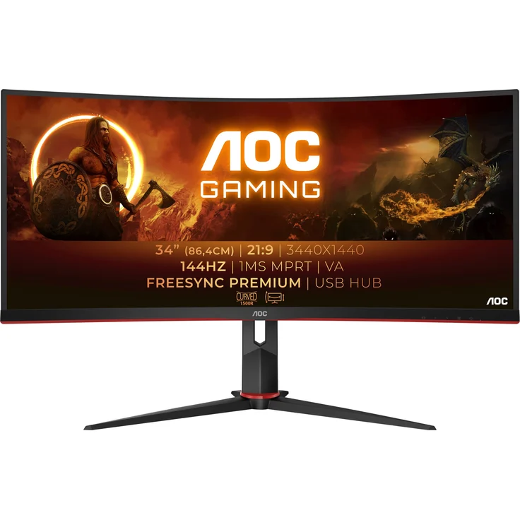 AOC Gaming CU34G2X 86 cm (34 Zoll) Curved Monitor (QHD, HDMI, DisplayPort, Free-Sync, 1ms Reaktionszeit, 144 Hz, 3440x1440) schwarz-rot – Bild 4