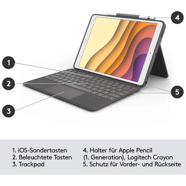 Logitech Combo Touch für iPad (7. Generation) Tastatur-Case mit Trackpad, kabelloser Tastatur und Smart Connector-Technologie Graphite – Bild 6