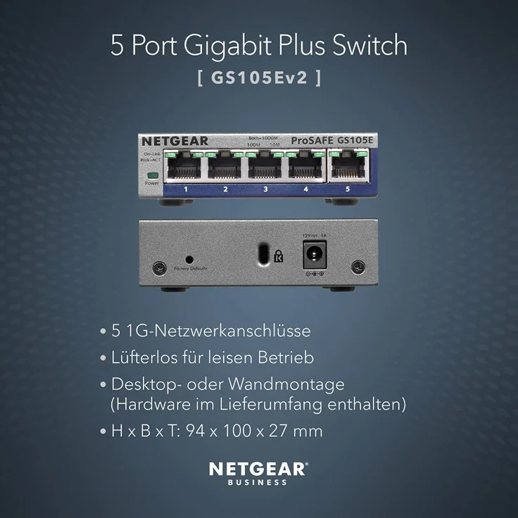 Netgear GS105E 5-Port Gigabit Ethernet LAN Switch Smart Managed Plus (für Desktop mit ProSAFE Lifetime-) grau – Bild 2