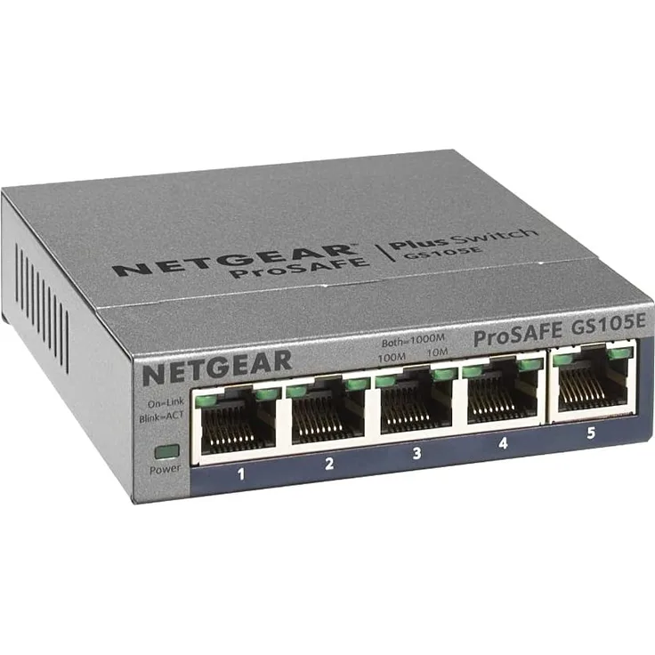 Netgear GS105E 5-Port Gigabit Ethernet LAN Switch Smart Managed Plus (für Desktop mit ProSAFE Lifetime-) grau