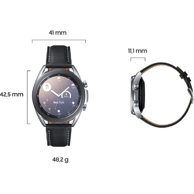 Samsung Galaxy Watch 3 Bluetooth Smartwatch GPS, Unisex, 41mm, Lederarmband, Mystic Silver Smartwatch – Bild 7