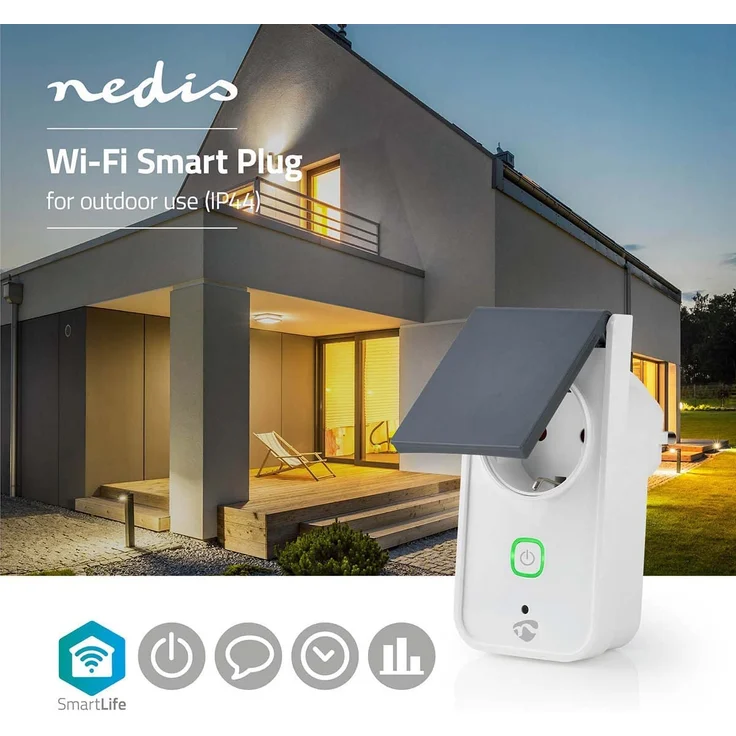 Nedis Smartlife Smart Stecker, Wi-Fi, IP44, Leistungsmesser, 3680 W, Schutzkontakt/Typ F (CEE 7/7), -30 - 40 °C, Android/iOS, grau/weiß – Bild 4