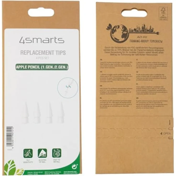 4smarts Eingabestift-Adapter Ersatzspitzen für Apple Pencil (1. Gen. / 2. Gen) 4 Stk., Neigungsempfindliche Präzision, werkzeugfreier Spitzenaustausch – Bild 6