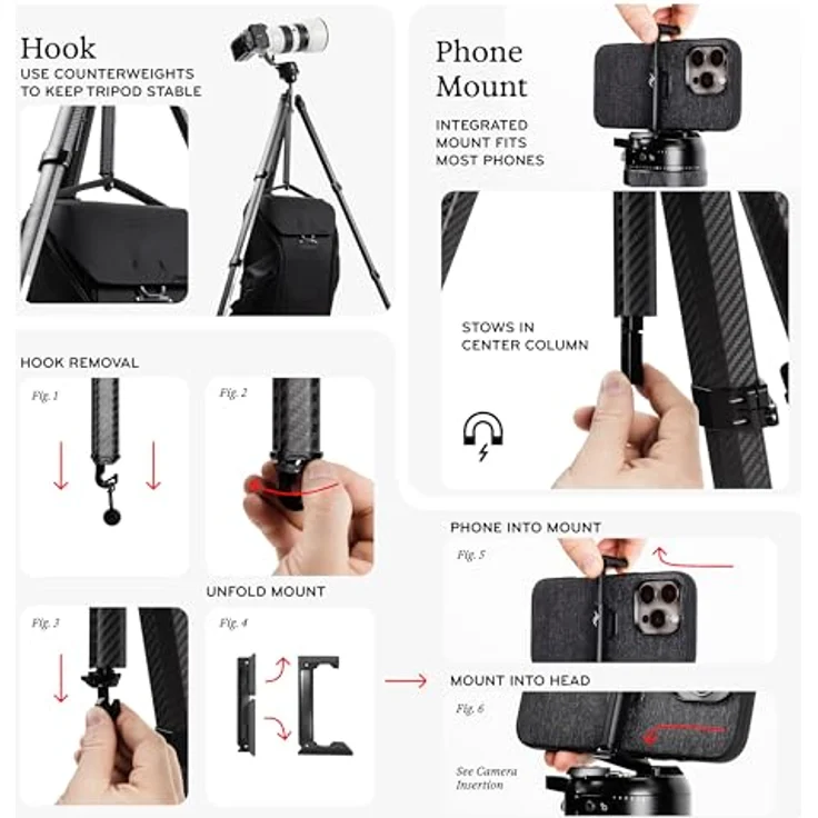 Peak Design Pro Lite Tripod, leichtes Stativ mit 15,9 kg Tragkraft und Pro-Kugelkopf, schwarz – Bild 9