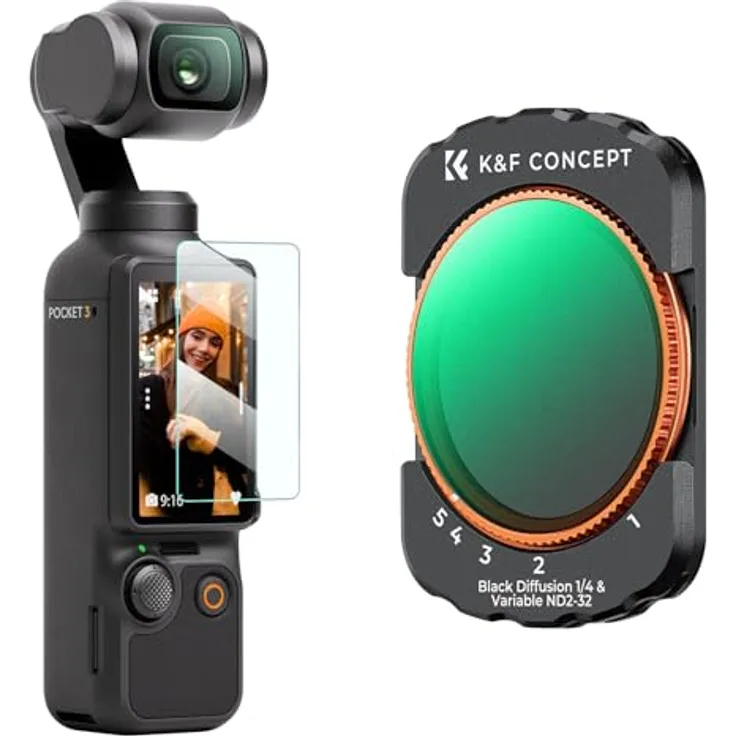 K&F CONCEPT magnetisches Filterset für DJI Osmo Pocket 3/4, ND2-ND32 und Black-Mist 1/4, Aluminiumrahmen, 2-in-1 Funktionsdesign, hohe Bildqualität
