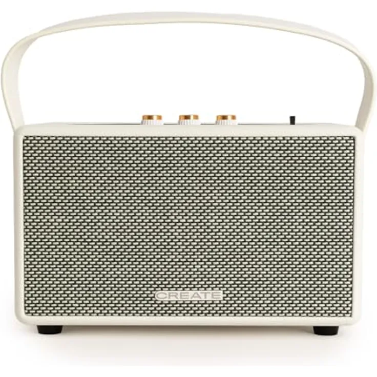 CREATE Retro Lautsprecher, tragbarer 40W Bluetooth-Speaker in Cremeweiß mit USB, AUX und bis zu 5 Stunden Betriebsdauer